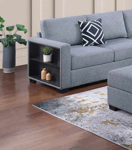 Contemporary Functional Sectional Sofa 4pc Set Gray Boucle Couch Loveseat w Built-in Shelfs Wedge, Ottoman Living Room Furniture L-Shaped Design Couch - sold by Home Elegance USA