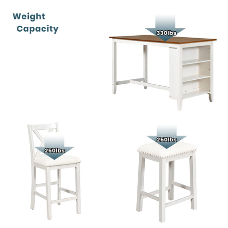 TOPMAX Rustic Farmhouse Dining Room Wooden Bar Table Set with Stools and Chairs, White, Rubberwood and MDF - sold by Home Elegance USA