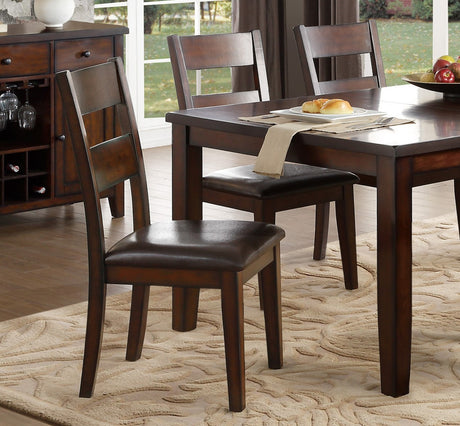 Cherry Finish Classic 7pc Dining Set Wooden Table Draw Leaf and 6 Side Chairs Faux Leather Upholstered Durable Furniture Transitional Style Ladder Back - sold by Home Elegance USA
