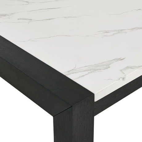 7pc Dining Set Contemporary Style White Faux Marble Rectangular Table Full Back Upholstered Chairs Light Gray Black Finish Dining Room Wooden Furniture - sold by Home Elegance USA