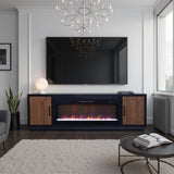 Soporte para TV con chimenea Aria de 83 pulgadas para televisores de hasta 95 pulgadas, montaje mínimo, acabado en negro y nogal