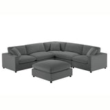 Caylie Modular 6-Piece Sectional in Charcoal with Solid Wood Legs