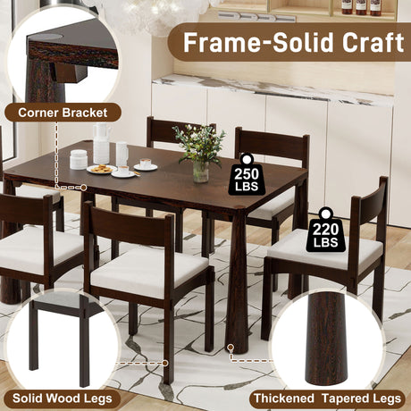 TREXM 7-Piece Retro Dining Table Set for 6, Wood Dining Table Set for 6 with Upholstered Chairs for kitchen & Dining Room (Espresso) - sold by Home Elegance USA