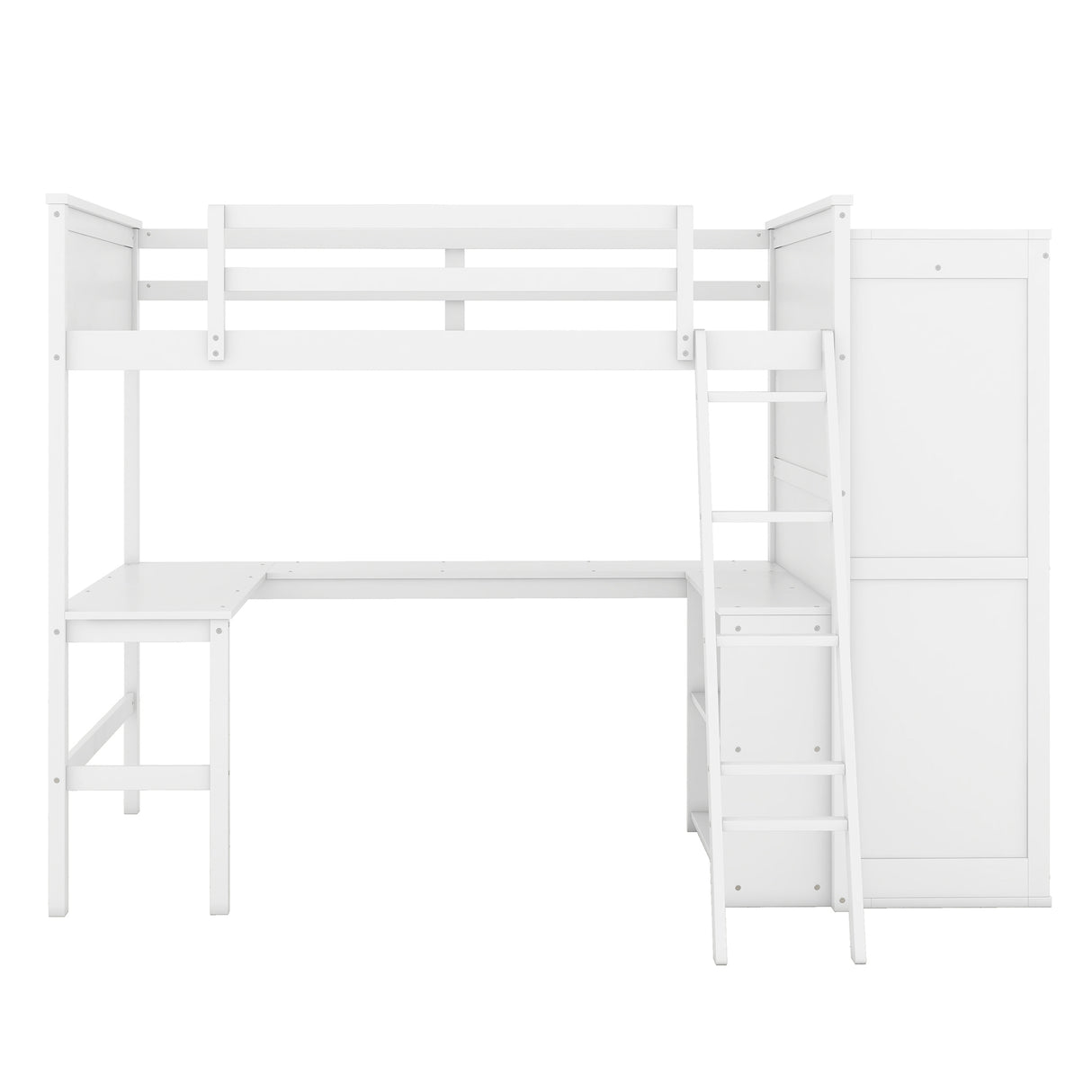 Full size Loft Bed with Desk, Shelves and Wardrobe-White - Home Elegance USA