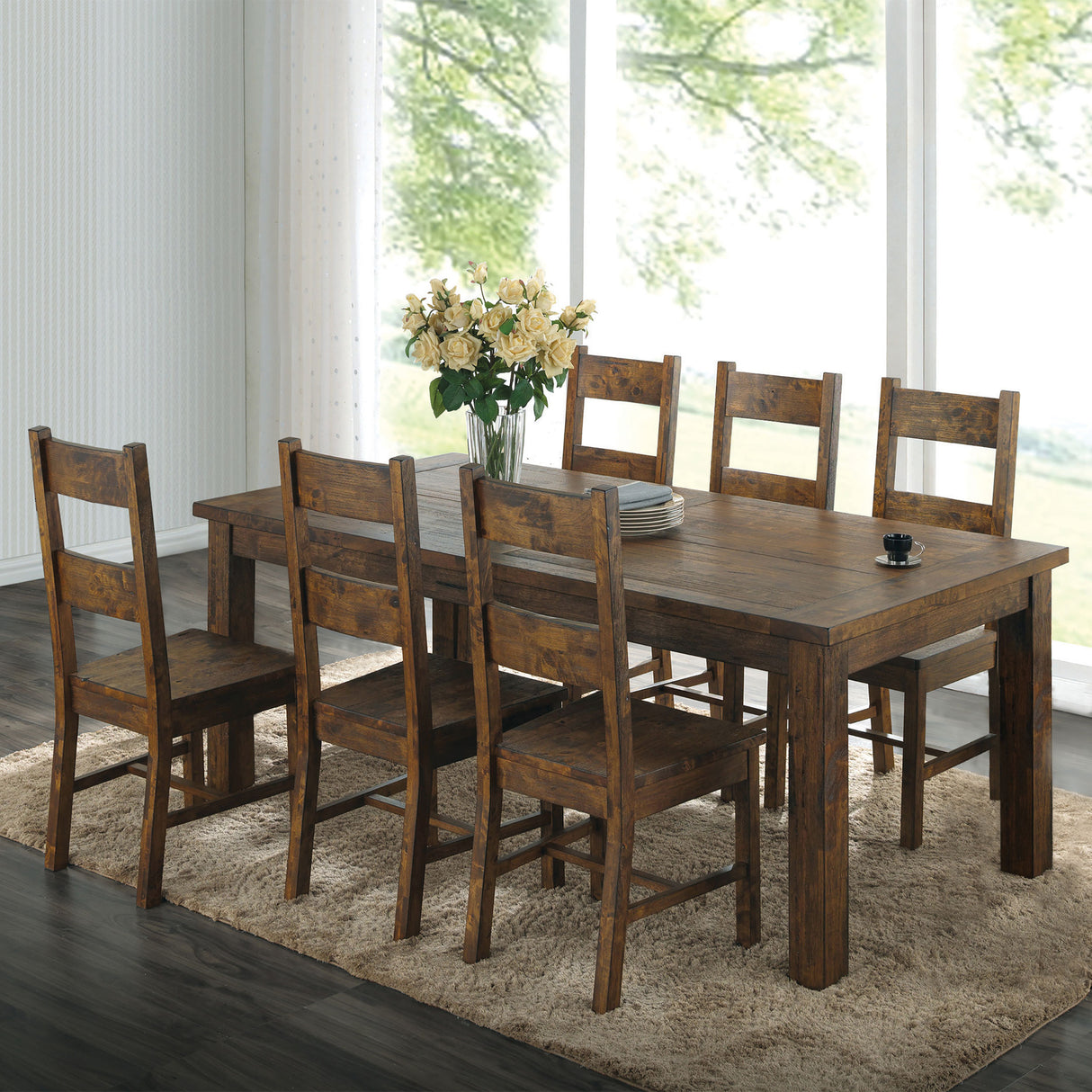 Mina Rustic Golden Brown 7-piece Dining Table Set