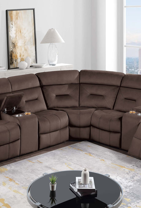 Contemporary Style Power Reclining Sectional Set Two Console Cup Holder Power Motion Chocolate Finish Primary Living Room - sold by Home Elegance USA