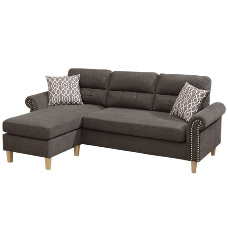 Tan Color Polyfiber Reversible Sectional Sofa Set Chaise Pillows Plush Cushion Couch Nailheads - sold by Home Elegance USA