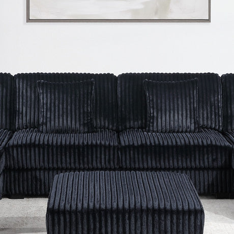 Contemporary Modern 6-PC Modular U-Sectional Sofa Set USB Cup Holder Black Finish Corduroy Living Room Furniture Couch - sold by Home Elegance USA