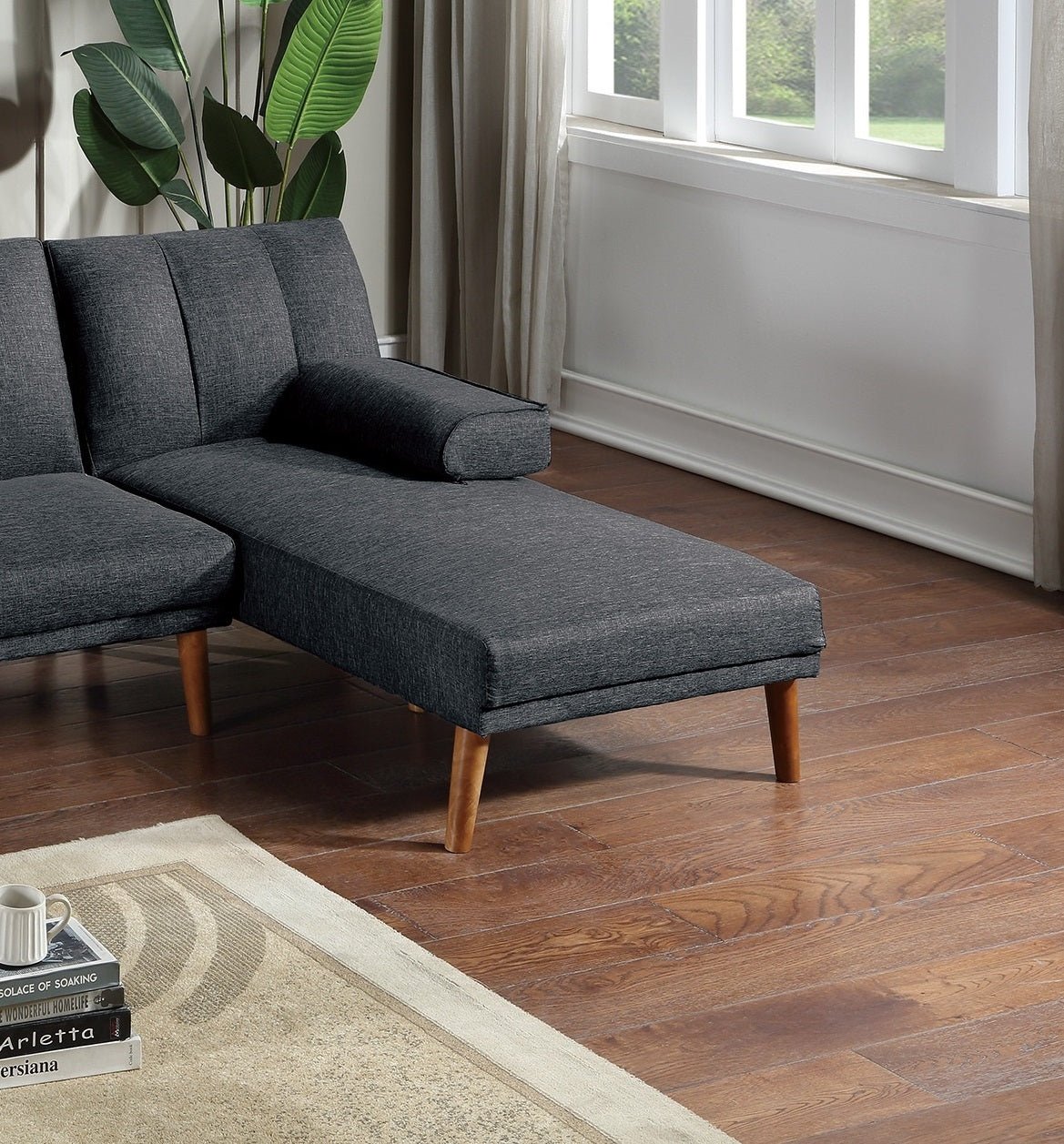 Black Polyfiber Sectional Sofa Set Living Room Furniture Solid wood Legs Plush Couch Adjustable Sofa Chaise | Home Elegance USA