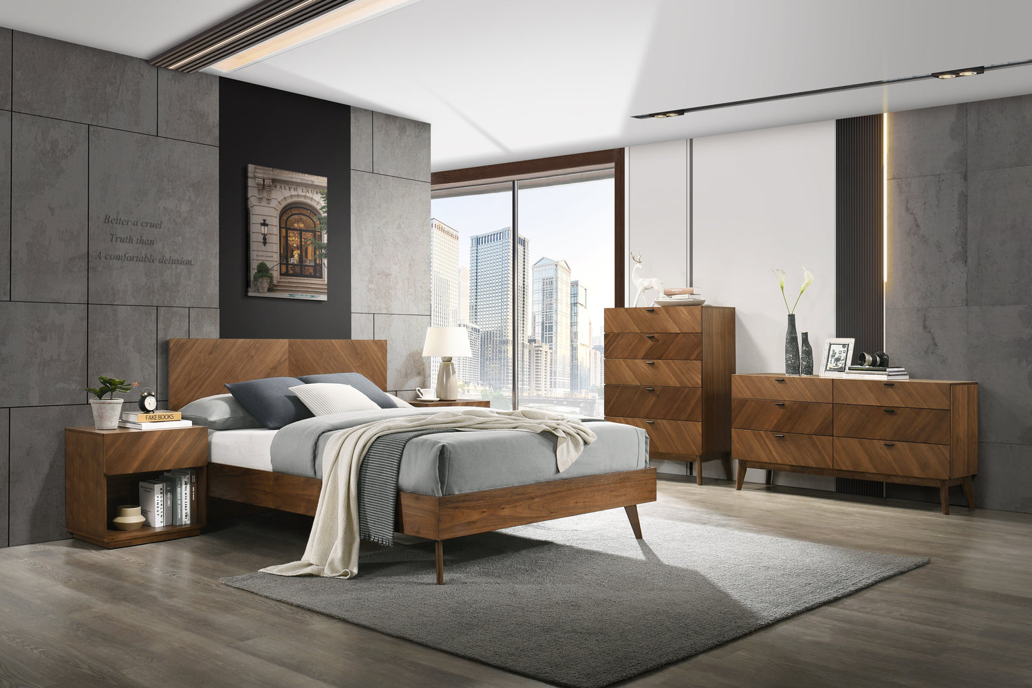 Kamela -Modern Walnut Q Bedroom Set - View Image 1