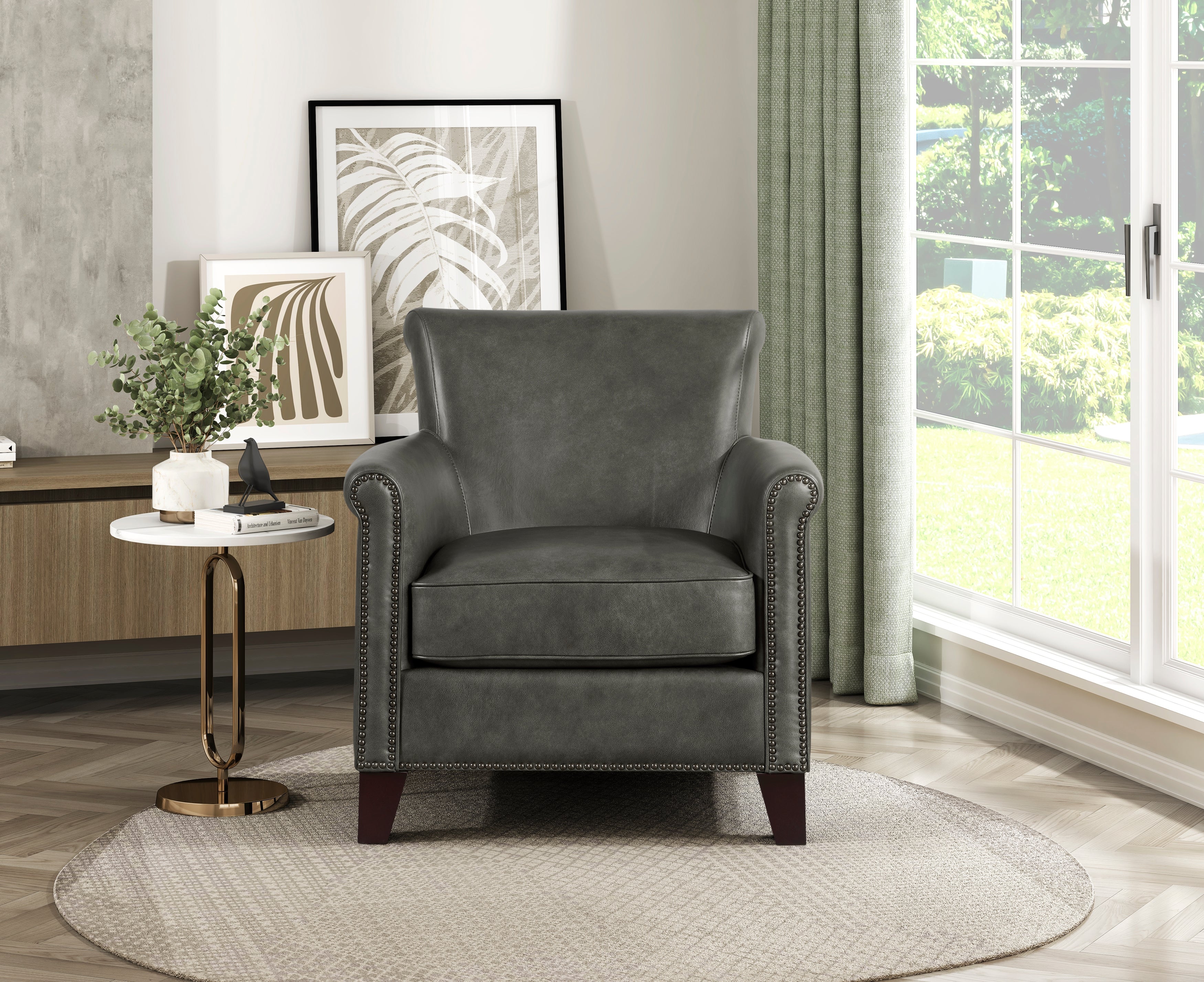 Braintree Top Grain Leather Accent Chair Gray Homelegance – Home