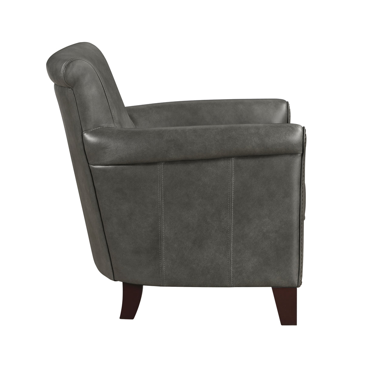 Homelegance Braintree accent chair in gray, side profile, highlighting its contemporary silhouette and comfortable cushioning.
