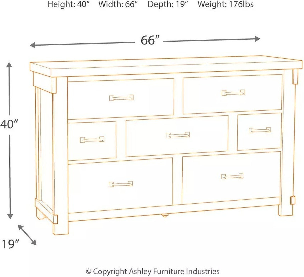 Signature Design by Ashley Brashland Farmhouse 7 Drawer Dresser with Dovetail Construction, Textured White B740-31 - Home Elegance USA