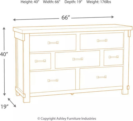 Signature Design by Ashley Brashland Farmhouse 7 Drawer Dresser with Dovetail Construction, Textured White B740-31 - Home Elegance USA