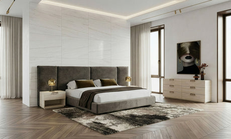 Eastern King Breslow - Modern Dark Taupe Velvet Bed