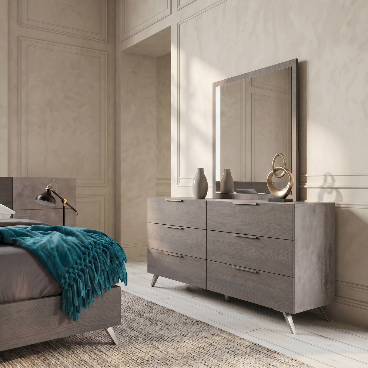 Bronx Italian Modern Faux Concrete & Grey Dresser & Mirror Set - View Image 1