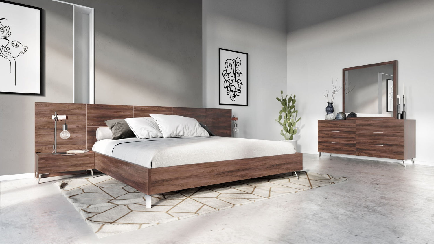 Queen Brooklyn - Italian Modern Walnut Bed Set - View Image 1