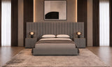 Queen Buckley - Modern Grey & Black Stainless Steel Bed w/ Nightstands