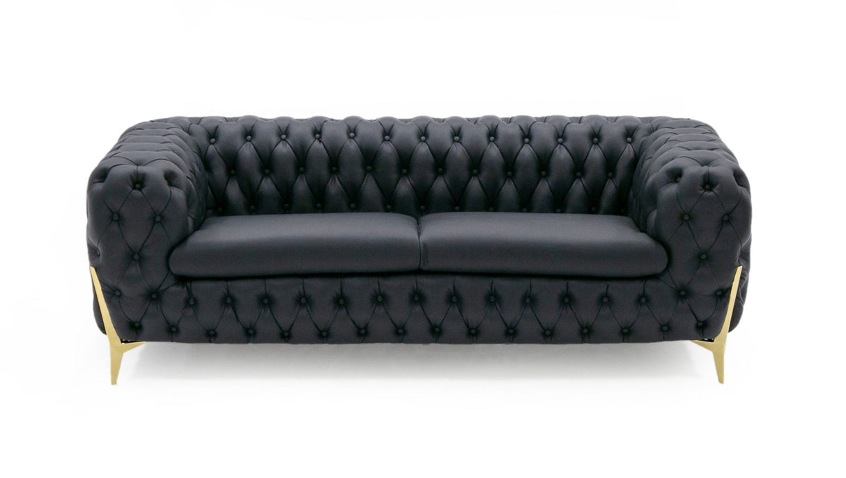 Divani Casa Bunzel - Modern Black Tufted Leather Sofa Set - VGBNSBL - 9168 - BLK - Home Elegance USA - 1