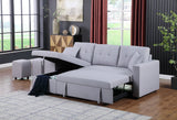 Dennis Light Gray Linen Fabric Reversible Sleeper Sectional with Storage Chaise and 2 Stools | Home Elegance USA