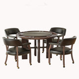 Gorman Dining and Game 5-Piece Set in Walnut Finish with Black Faux Leather Chairs
