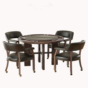 Gorman Dining and Game 5-Piece Set in Walnut Finish with Black Faux Leather Chairs