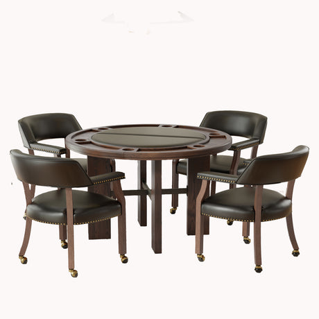 Gorman Dining and Game 5-Piece Set in Walnut Finish with Black Faux Leather Chairs