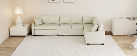 L-shaped Convertible Sofa Bed with USB Ports and Power Sockets, Beige Chenille Fabric, 124.8' Length - sold by Home Elegance USA