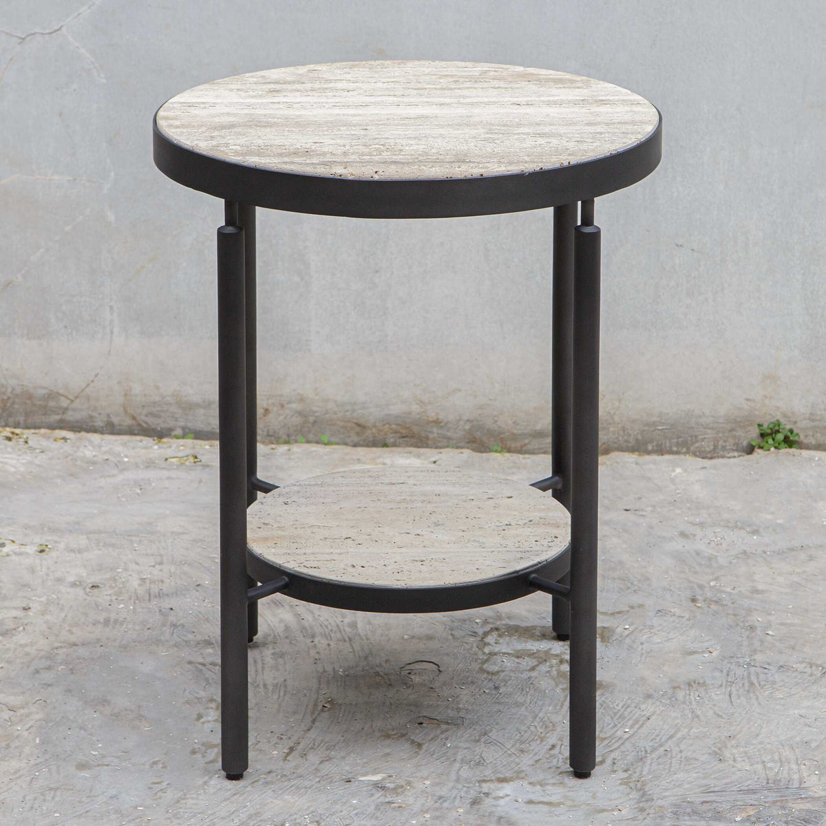 Dauntless Side Table Travertine - Black / Beige by Uttermost - View 3