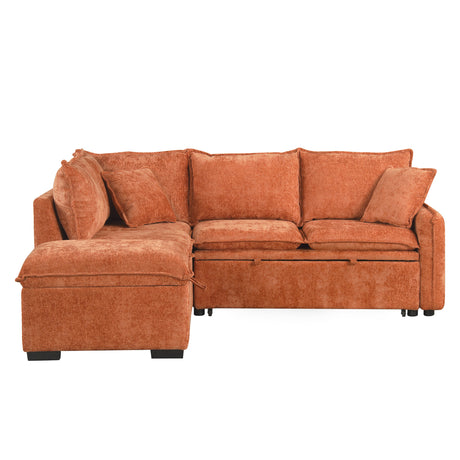 Convertible L-shaped Sofa Bed with Storage Ottoman, Power Sockets & USB Ports, Orange Chenille, 82.67' - sold by Home Elegance USA
