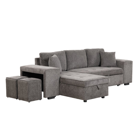104.5' Modern L-Shape 3 Seat Reversible Sectional Couch, Pull Out Sleeper Sofa with Storage Chaise and 2 Stools for Living Room Furniture Set,Knox Charcoal (old sku:SG000431AAA) - sold by Home Elegance USA