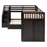 Twin-Twin over Full L-Shaped Bunk Bed With 3 Drawers, Portable Desk and Wardrobe, Espresso(OLD SKU:LT100542AAP) - sold by Home Elegance USA
