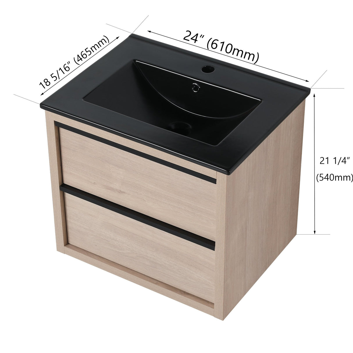 24" Bathroom Vanity, With Black Ceramic Sink And 2 Soft Close Drawers(BVA02524PLO - G - BL9060BK)W1286S00035 - W999S00079 - image - 8