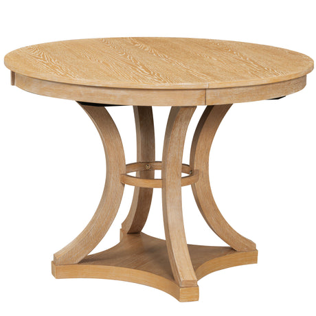 TREXM 5-Piece Retro Functional Dining Table Set Extendable Round Table and 4 Upholstered Chairs for Dining Room and Living Room (Natural) - sold by Home Elegance USA