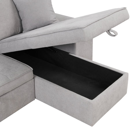 Modern Reversible L-Shape Pull Out Sleeper Sofa with Storage Chaise and Stools, Gray Linen, 104.5' - sold by Home Elegance USA