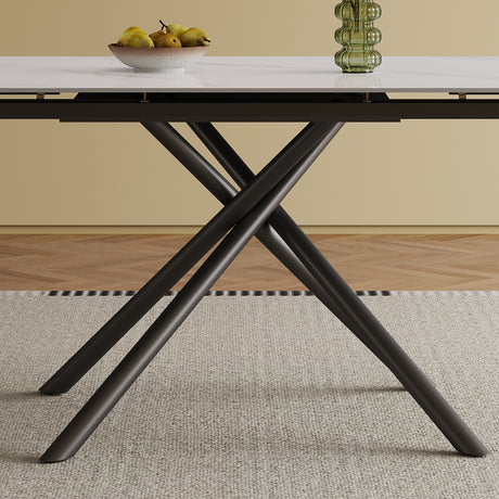 Modern Retractable Sintered Stone Dining Table Set with Black Carbon Steel Legs, Includes 8 Chairs - sold by Home Elegance USA