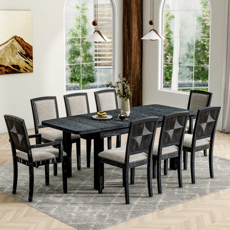 TOPMAX Rustic Extendable Dining Table Set with Removable Leaf, Upholstered Dining Chairs, Black, Rubberwood, 84 Inch - sold by Home Elegance USA