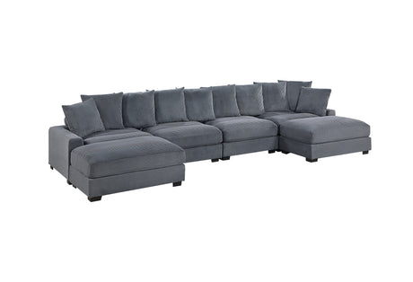 Contemporary Dark Gray 6pc Modular Sectional Set Corduroy Couch LAF & RAF Chairs 2x Armless Chairs 2x Ottomans Living Room Furniture - sold by Home Elegance USA