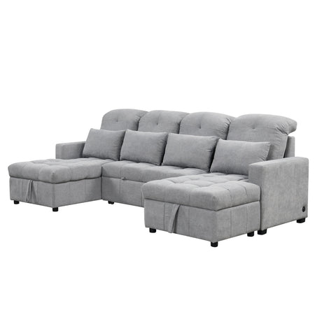Versatile Oversized U-shaped Sectional Sofa Bed with Storage Chaise Lounges and USB Ports, Gray Chenille, 110.2' - sold by Home Elegance USA