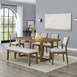 Darla 6Pc 72'W Rectangular Walnut Oak Finish Sled Dining Set with Bench