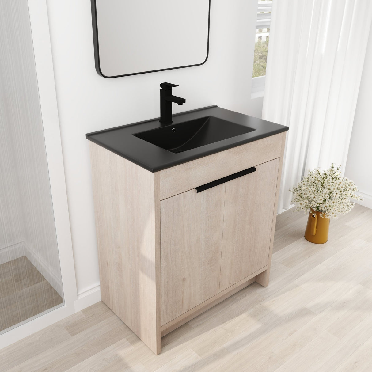 30 Inch Freestanding Bathroom Vanity with Black Ceramic Sink & 2 Soft - Close Cabinet Doors (BVB02430PLO - BL9075BK),W1286S00019 - W999S00064 - image - 12