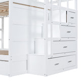 Full Over Full Bunk Bed with Twin Size Trundle and Staircase, White - Home Elegance USA