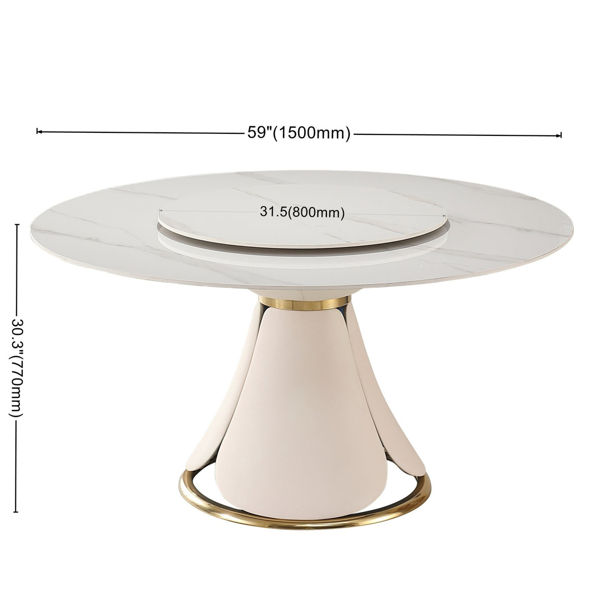 59.05"Modern Sintered stone dining table with 31.5" round turntable with wood and metal exquisite pedestal with 8 pcs Chairs . | Home Elegance USA