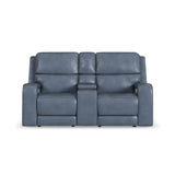 Oasis Power Reclining Loveseat With Console, Power Headrests, Lumbar, Heat & Massage - Storm | Flexsteel