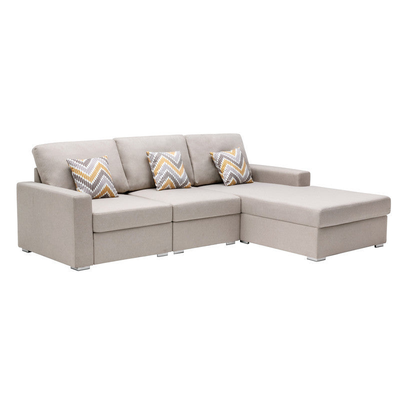 Nolan Beige Linen Fabric 3Pc Reversible Sectional Sofa Chaise with Pillows and Interchangeable Legs - Home Elegance USA