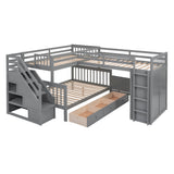 Twin-Twin over Full L-Shaped Bunk Bed With 3 Drawers, Portable Desk and Wardrobe, Gray(OLD SKU:LT100542AAE) - sold by Home Elegance USA