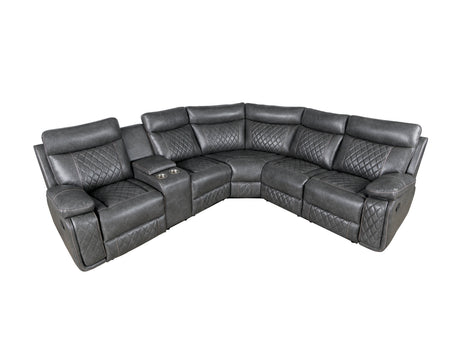 Home Theater Seating Manual Recliner with Cup Holder, Hide-Away Storage PU Reclining Sofa for Living Room, Home Theater, Gray - sold by Home Elegance USA