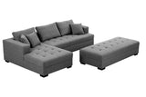 111'' Tufted Fabric 3 - Seat L - Shape Sectional Sofa Couch Set w/Chaise Lounge, Ottoman Coffee Table Bench, Dark Grey - W876S00066 - image - 4