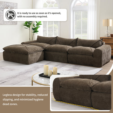 116'' Fully Compressed Sofa with High Density Foam, Integrated Backrest&Seat Cushion, Decorative Edging, Legless Design without Frame, No Assembly Required, Free Combination, Particle Chenille - sold by Home Elegance USA