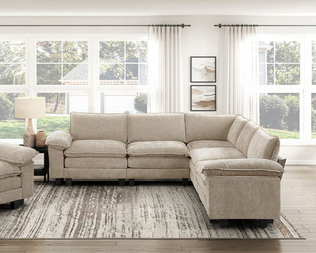 Modern Contemporary 5-Piece Modular Sectional Sofa Set Plush Comfort Taupe Chenille Upholstery Living Room Furniture Durable Plywood - sold by Home Elegance USA
